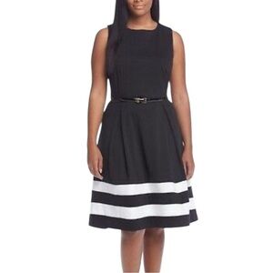 Calvin Klein Fit & Flare Dress Size 8 Office Belted Sleeveless Classic Chic